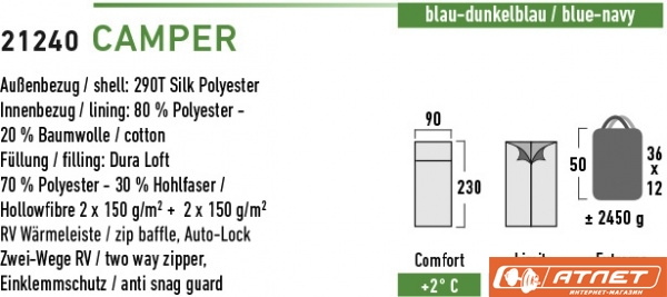 Спальный мешок High Peak Camper / -3°C (Left) Blue