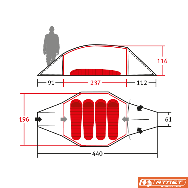 Палатка Wechsel Precursor 4 Unlimited (Green)+ коврик надувной 4шт