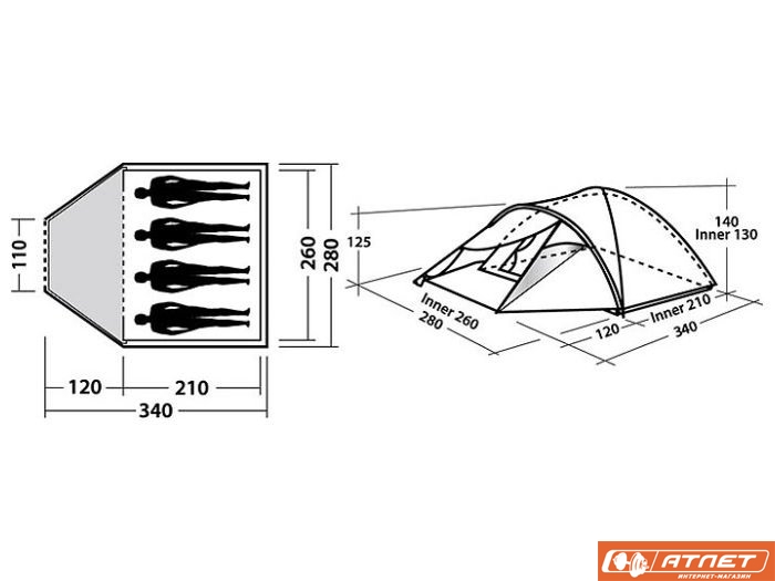 Палатка туристическая Easy Camp PHANTOM 400 + матрас 2-х местный в подарок