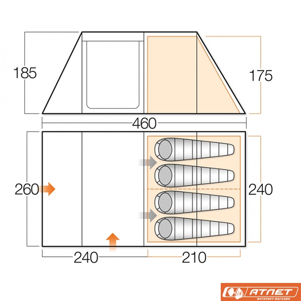 Палатка Vango Woburn 400 Herbal + матрас 2-х местный в подарок